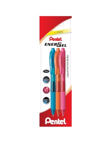 Stylos à bille rétractables Pentel EnerGel X, lot de 3 – Pointe de 0,7 mm, trait de 0,35 mm, rechargeables, grip, 50 % de matéri