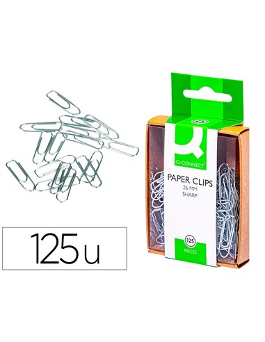 Trombone q-connect nickelé 26mm boîte plastique 125 unités pointu.