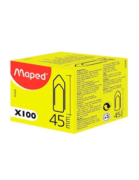 Trombone maped nickelé 45mm boîte carton 100 unités.