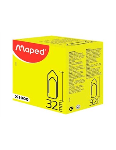 Trombone maped nickelé 32mm boîte carton 1000 unités.