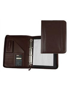 Conférencier a4 calculatrice plastique fermeture éclair pochette téléphone portable 4 anneaux 40mm 35,5x26x1cm marron.