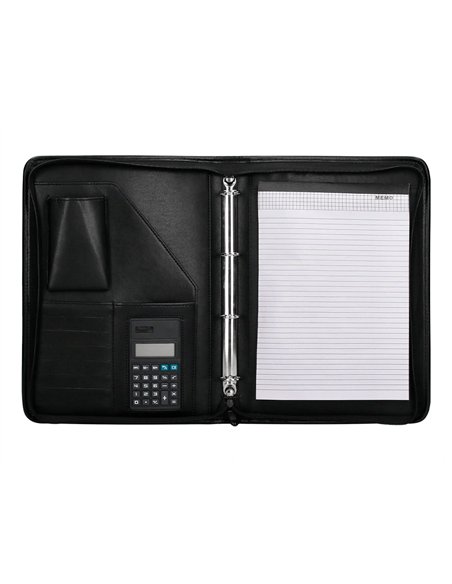 Conférencier a4 calculatrice plastique fermeture éclair pochette téléphone portable 4 anneaux 40mm 35,5x26x1cm noir.