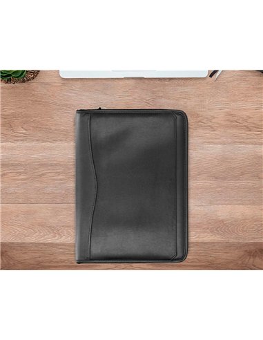 Conférencier a4 calculatrice plastique fermeture éclair pochette téléphone portable 4 anneaux 40mm 35,5x26x1cm noir.