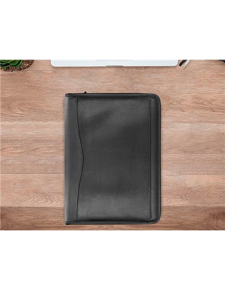 Conférencier a4 calculatrice plastique fermeture éclair pochette téléphone portable 4 anneaux 40mm 35,5x26x1cm noir.