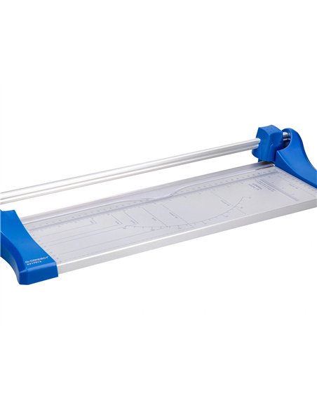 Rogneuse q-connect format a4 10f base acier lame rotative aiguisée automatique table imprimée guide angle 320x157mm.