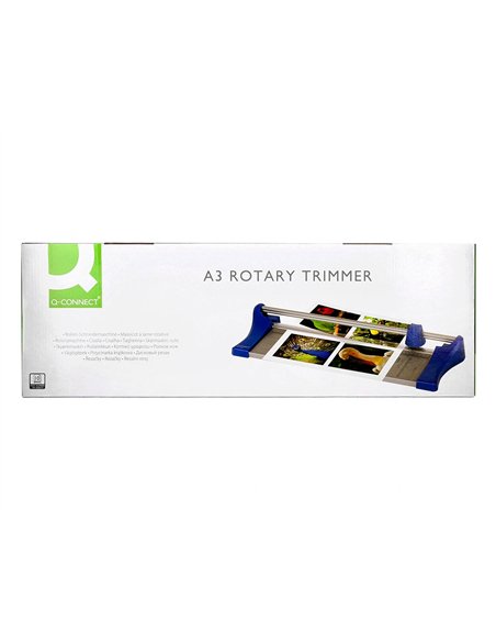 Rogneuse q-connect format a4 10f base acier lame rotative aiguisée automatique table imprimée guide angle 320x157mm.