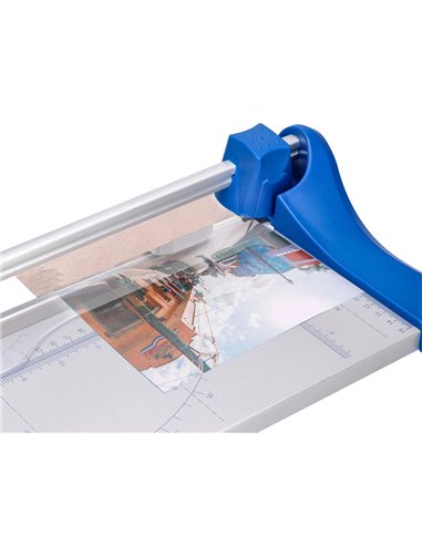 Rogneuse q-connect a3 10f base acier lame rotative aig uisée automatique table imprimée guide angle 440x157mm.