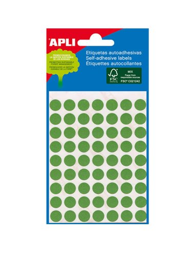 Sachet Apli Mini de 288 étiquettes rondes Ø 8 mm - 3 planches de 96 étiquettes - Adhésif permanent - Vert