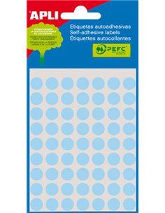 Sachet Apli Mini de 315 étiquettes rondes Ø 10 mm - 5 planches de 63 étiquettes - Adhésif permanent - Bleu