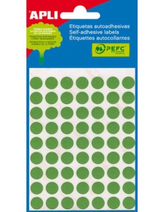 Sachet Apli Mini de 315 étiquettes rondes Ø 10 mm - 5 planches de 63 étiquettes - Adhésif permanent - Vert