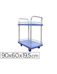 Servante viso premium 2 plateaux polypropylene 72x48cm rebords 2 roues fixes 2 pivotantes charge 150kg.