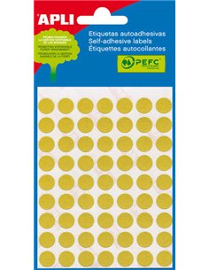 Sachet Apli Mini de 175 étiquettes rondes Ø 13 mm - 5 planches de 35 étiquettes - Adhésif permanent - Jaune