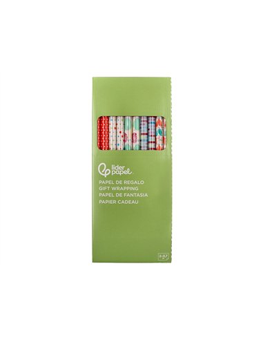 Papier cadeau liderpapel toute l'annee rouleau 0,70x2m 60g motifs assortis c-2024.