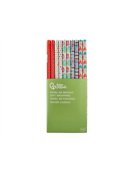 Papier cadeau liderpapel toute l'annee rouleau 0,70x2m 60g motifs assortis c-2024.