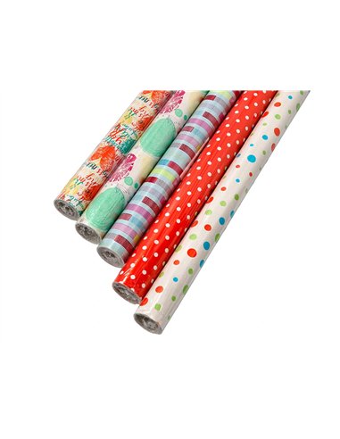 Papier cadeau liderpapel toute l'annee rouleau 0,70x2m 60g motifs assortis c-2024.