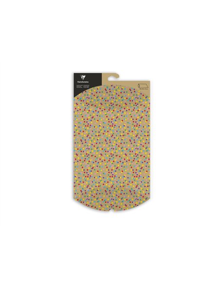 Pochette cadeau clairefontaine pliable 30x40cm kraft motif pois multicolores.