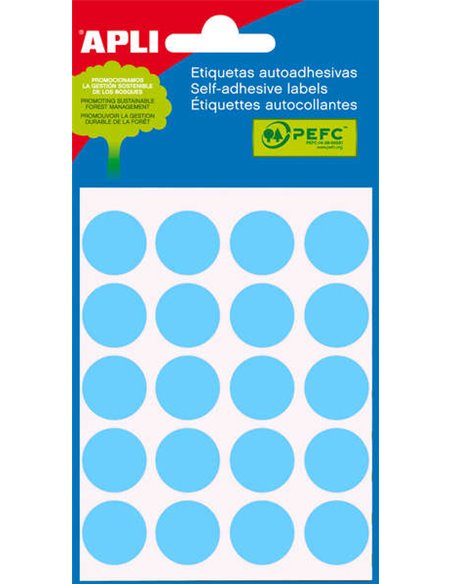 Sachet de 100 étiquettes rondes Apli Mini Ø 19 mm - 5 planches de 20 étiquettes - Adhésif permanent - Adapté à l'écriture au cra
