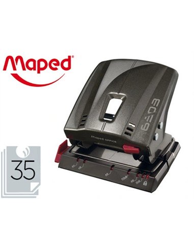 Perforateur maped advanced métal a6303 entraxe 80mm capacité perforation 35 feuilles 2 trous gris foncé 142x77x126mm.