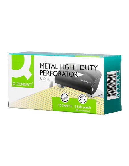Perforateur q-connect kf14214 2 trous ouverture 1mm capacite 10 feuilles coloris noir.