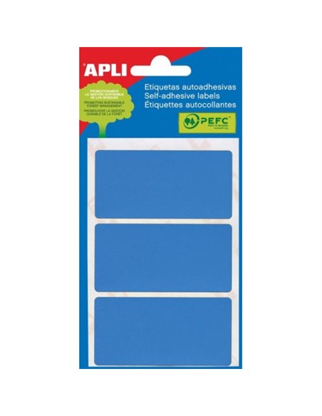 Sachet de 15 étiquettes rectangulaires Apli Mini 34 x 67 mm - 5 planches de 3 étiquettes - Adhésif permanent - Bords arrondis - 