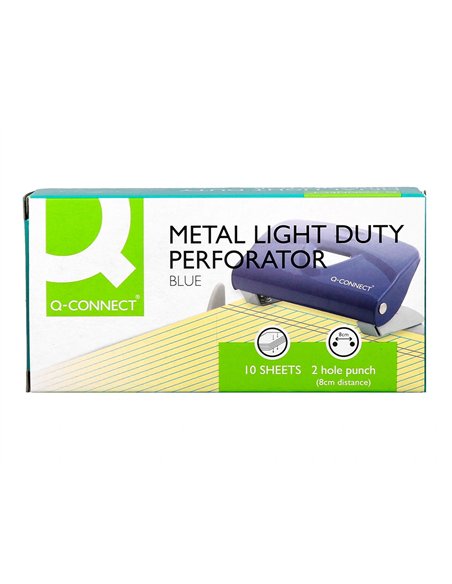 Perforateur q-connect kf14215 2 trous ouverture 1mm capacite 10 feuilles coloris bleu.