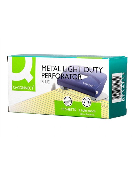 Perforateur q-connect kf14215 2 trous ouverture 1mm capacite 10 feuilles coloris bleu.