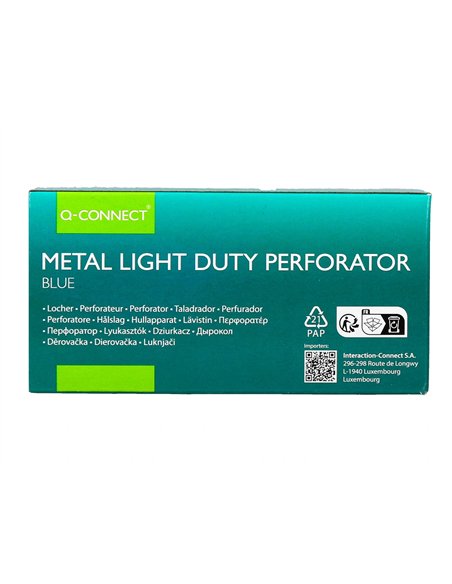 Perforateur q-connect kf14215 2 trous ouverture 1mm capacite 10 feuilles coloris bleu.