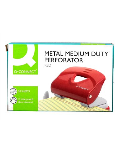 Perforateur q-connect kf14219 2 trous ouverture 2mm capacite 20 feuilles coloris rouge.