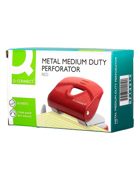 Perforateur q-connect kf14219 2 trous ouverture 2mm capacite 20 feuilles coloris rouge.