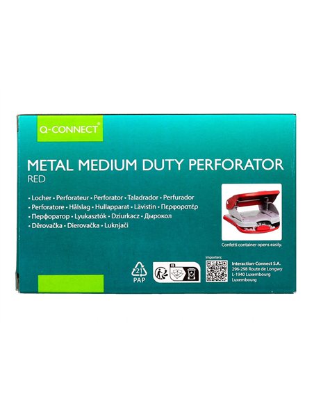 Perforateur q-connect kf14219 2 trous ouverture 2mm capacite 20 feuilles coloris rouge.