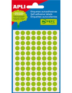 Sachet Apli Mini de 288 étiquettes rondes Ø 8 mm - 3 planches de 96 étiquettes - Adhésif permanent - Vert fluo