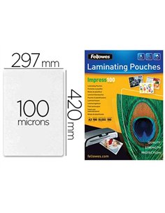 Pochette plastification fellowes à chaud polyester transparent résistant eau format a3 100 microns boîte 100 unités.