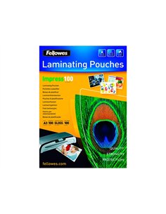 Pochette plastification fellowes à chaud polyester transparent résistant eau format a3 100 microns boîte 100 unités. 2