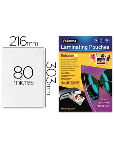 Pochette plastification fellowes à chaud polyester transparent résistant eau format a4 80 microns boîte 25 unités.
