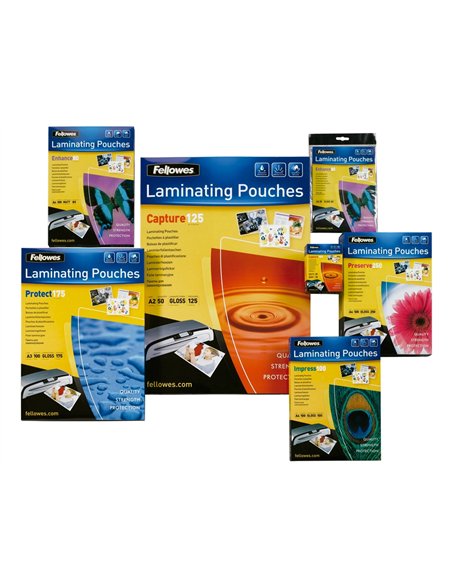 Pochette plastification fellowes à chaud polyester transparent résistant eau format a4 80 microns boîte 25 unités.