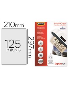 Pochette plastification fellowes à chaud polyester transparent résistant eau format a4 125 microns boîte 25 unités.