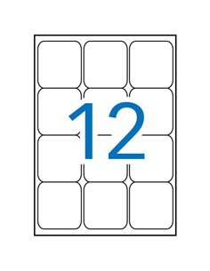 Pack de 1 200 étiquettes Apli 63,5 x 72 mm - 100 feuilles de 12 étiquettes - Adhésif permanent - Bords arrondis - Blanc