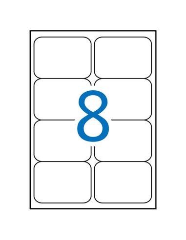 Pack de 800 étiquettes rectangulaires Apli 99,1 x 67,7 mm - 100 feuilles de 8 étiquettes - Adhésif permanent - Bords arrondis - 