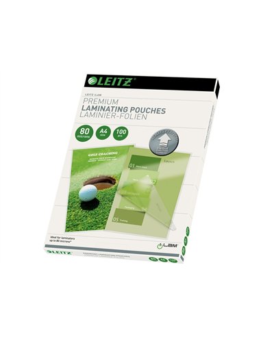 Pochette plastification leitz udt a4 80 microns coloris transparent boite 100 unites.