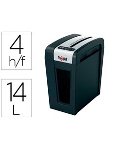 Destructeur rexel secure mc4-s l p5 coupe particules 2x12mm detruit4f insertion manuelle 14l 230x380x384mm.