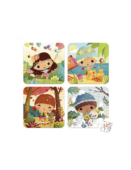 Puzzles progressifs janod les 4 saisons 4 puzzles de 6 9 12 et 16 pieces.