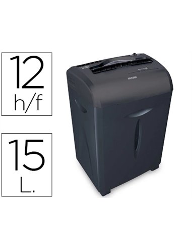 Destructeur q-connect q12cc automatique coupe croisée 5.6x55mm capacité 12f détruit trombones 15l 317x226x515mm 7.3kg.