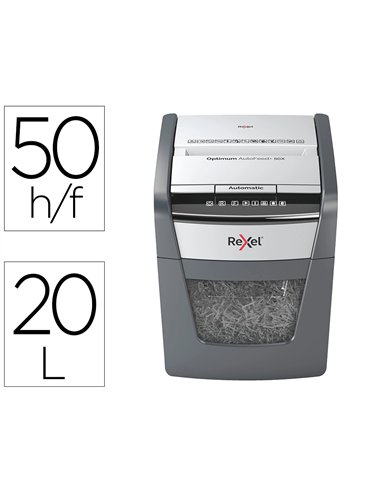 Destructeur rexel optimum autofeed+ 50x coupe croisee 4x28mm 50f cartes credit trombones agrafes securite 4.