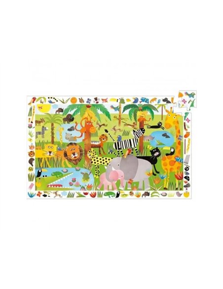 Puzzles carton d observation djeco la jungle 35 pieces et 1 poster modele.
