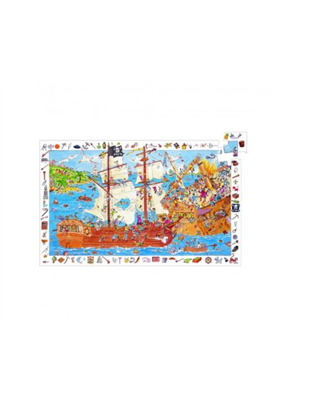 Puzzles carton d observation djeco les pirates 100 pieces et 1 poster modele.