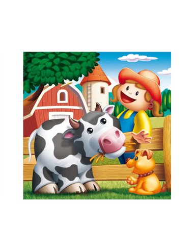 Puzzles progressifs educa les animaux de la ferme en carton epais 4 puzzles 6 9 12 et 16 pieces.