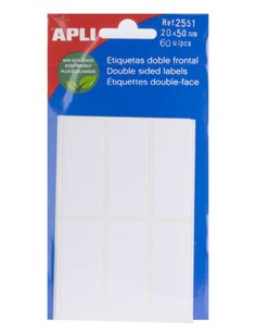 Étiquettes blanches double face Apli 20,0 x 50,0 mm