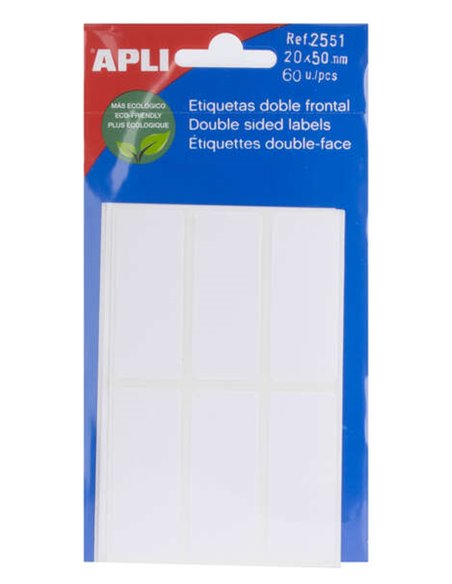 Étiquettes blanches double face Apli 20,0 x 50,0 mm