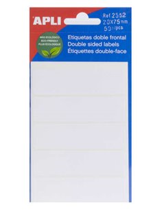 Pack de 50 étiquettes Apli 20 x 75 mm - 5 feuilles de 5 étiquettes par face - Adhésif permanent - Moins de déchets - Couleur bla