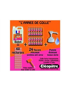 Colle transparente cleopatre sans solvant base eau classpack 24 flacons 80g 5kg colle transparente + 1 pompe.